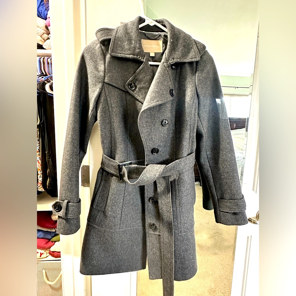 Womens long gray pea jacket by Banana Republic